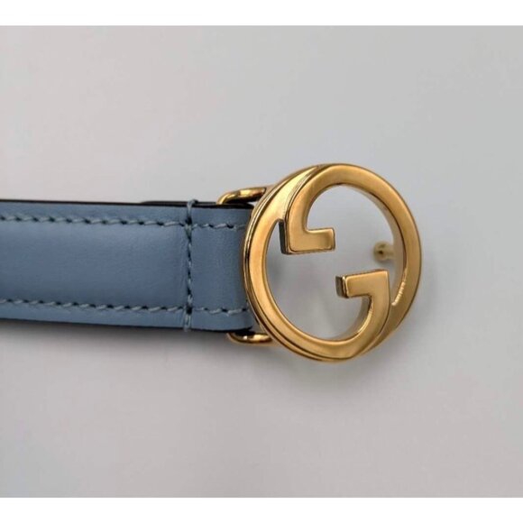 Gucci Women’s Blondie Ciny Interlocking Buckle Leather Belt Cloudy Blue 115cm 72 - Picture 4 of 9